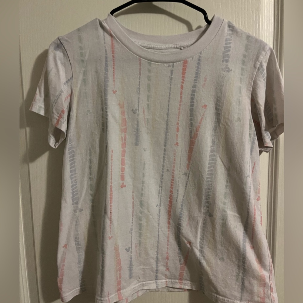 White shirt with Mickey Mouse details. Size M